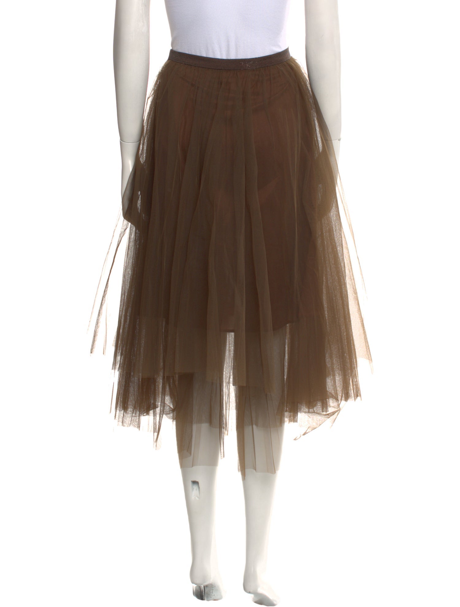 Brunello Cucinelli Mesh Accents Midi Length Skirt